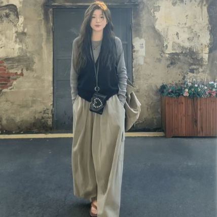 【單件/套裝】韓系大碼馬甲打底衫工裝褲疊穿三件套裝-HaloBless