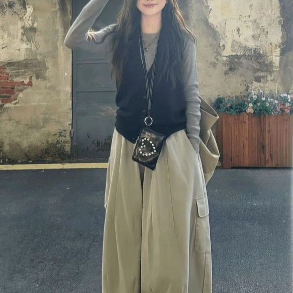 【單件/套裝】韓系大碼馬甲打底衫工裝褲疊穿三件套裝-HaloBless