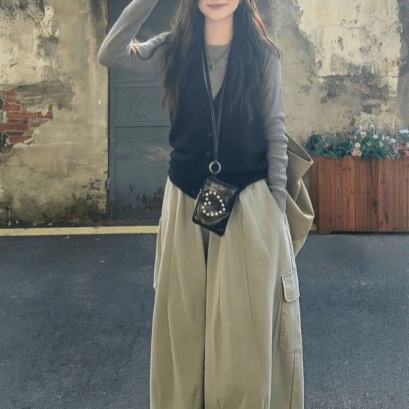 【單件/套裝】韓系大碼馬甲打底衫工裝褲疊穿三件套裝-HaloBless