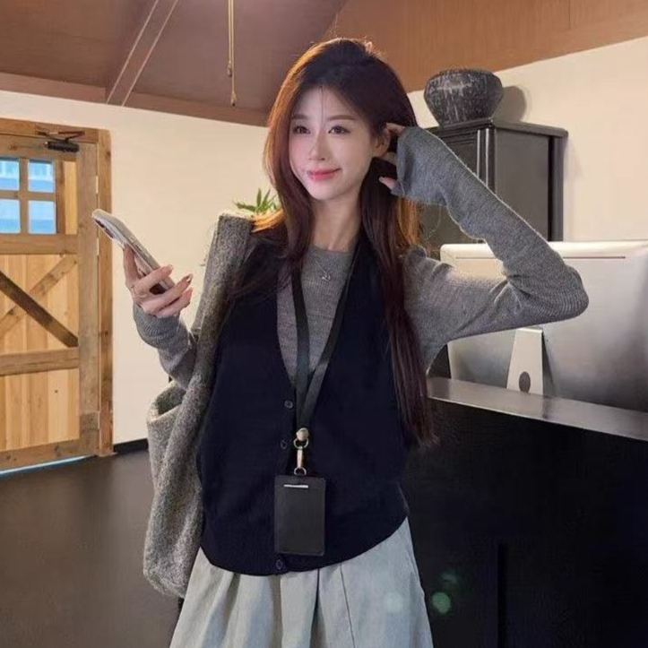 【單件/套裝】韓系大碼馬甲打底衫工裝褲疊穿三件套裝-HaloBless