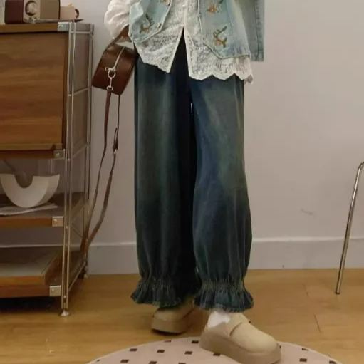 【單件/套裝】百搭蕾絲襯衫+氣質刺繡馬甲+復古闊腿牛仔褲三件套裝-HaloBless