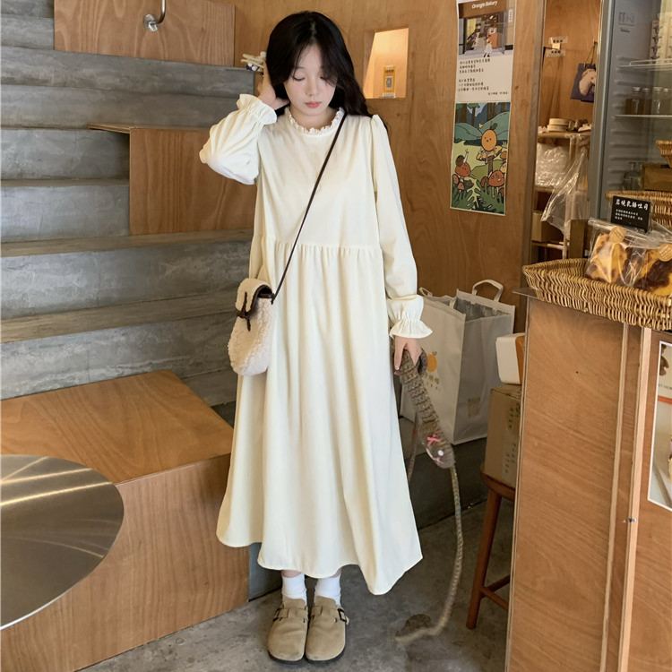 【單件/套裝】疊穿綁帶開叉背心外搭+長袖甜美洋裝兩件套-HaloBless