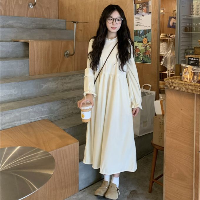 【單件/套裝】疊穿綁帶開叉背心外搭+長袖甜美洋裝兩件套-HaloBless