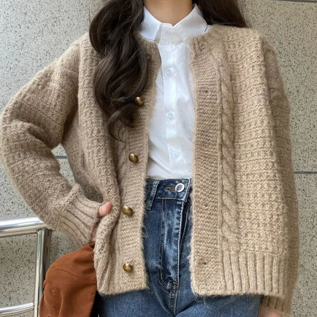 【單品/套裝】系減齡港味休閒時尚針織開衫牛仔褲三件套裝