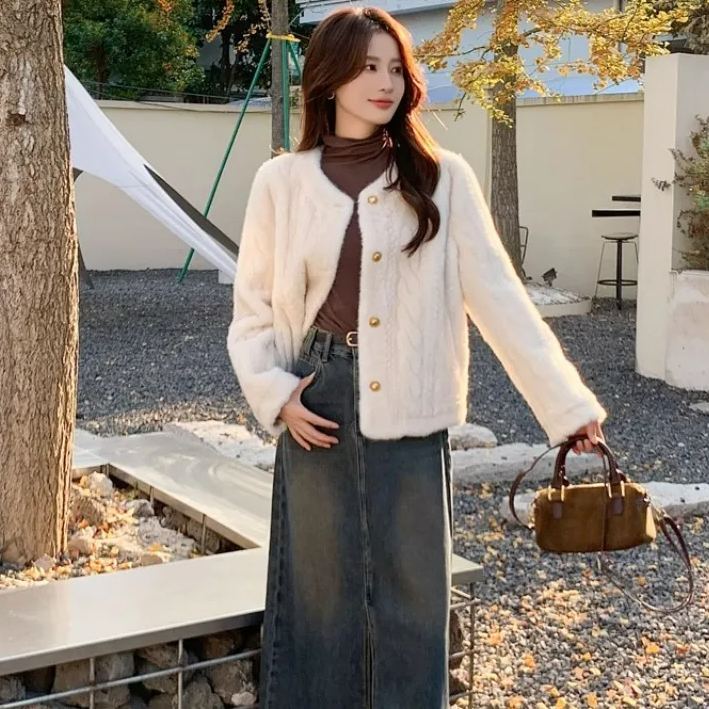 小香風高級感加厚圓領時尚夾棉洋氣外套