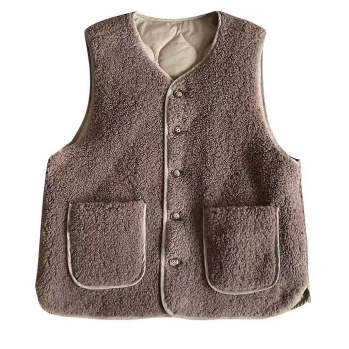 仿羊羔毛羽絨保暖美拉德雙面兩穿簡約馬甲