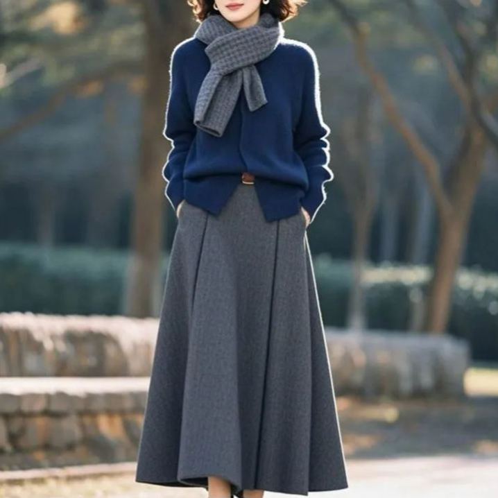 【單件/套裝】大方得體高級鬆弛高級感休閒毛衣+半身裙兩件套裝