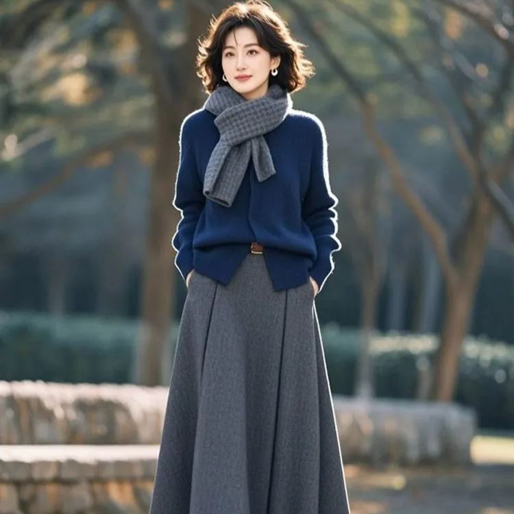 【單件/套裝】大方得體高級鬆弛高級感休閒毛衣+半身裙兩件套裝