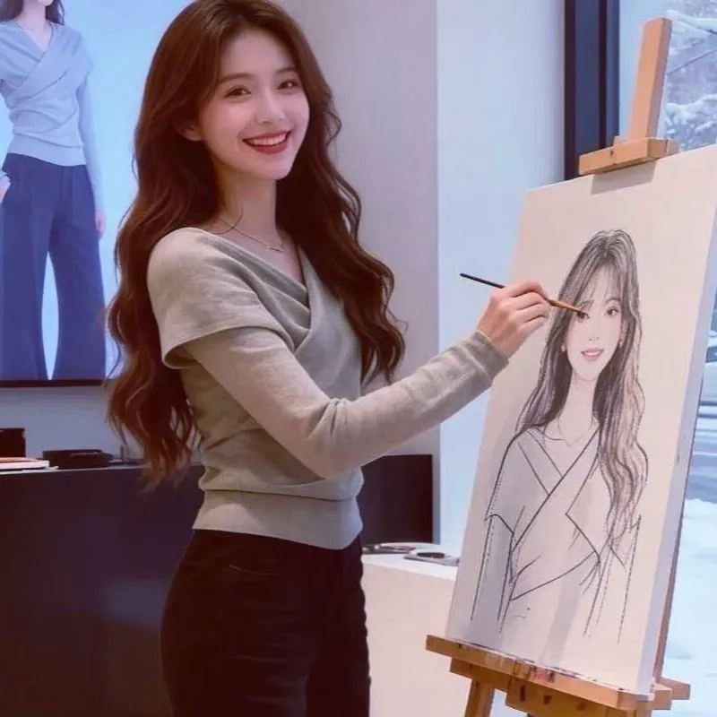 法式氣質多種穿法不規則德絨加厚百搭顯瘦打底純色長袖T恤