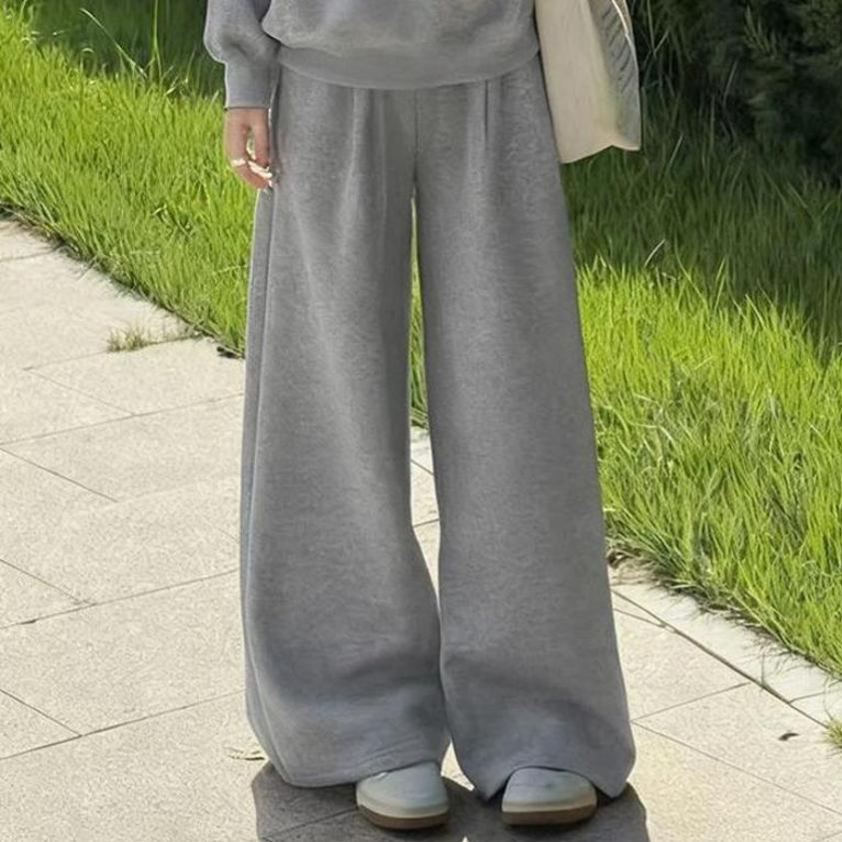 【單件/套裝】休閒加絨加厚寬鬆學院假兩件衛衣+運動闊腿褲兩件套