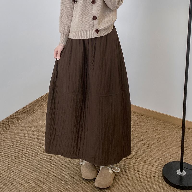 日系復古肌理感立體花苞裙絎線保暖中長款A字傘裙子半身裙