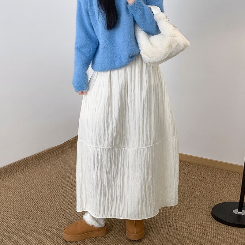 日系復古肌理感立體花苞裙絎線保暖中長款A字傘裙子半身裙
