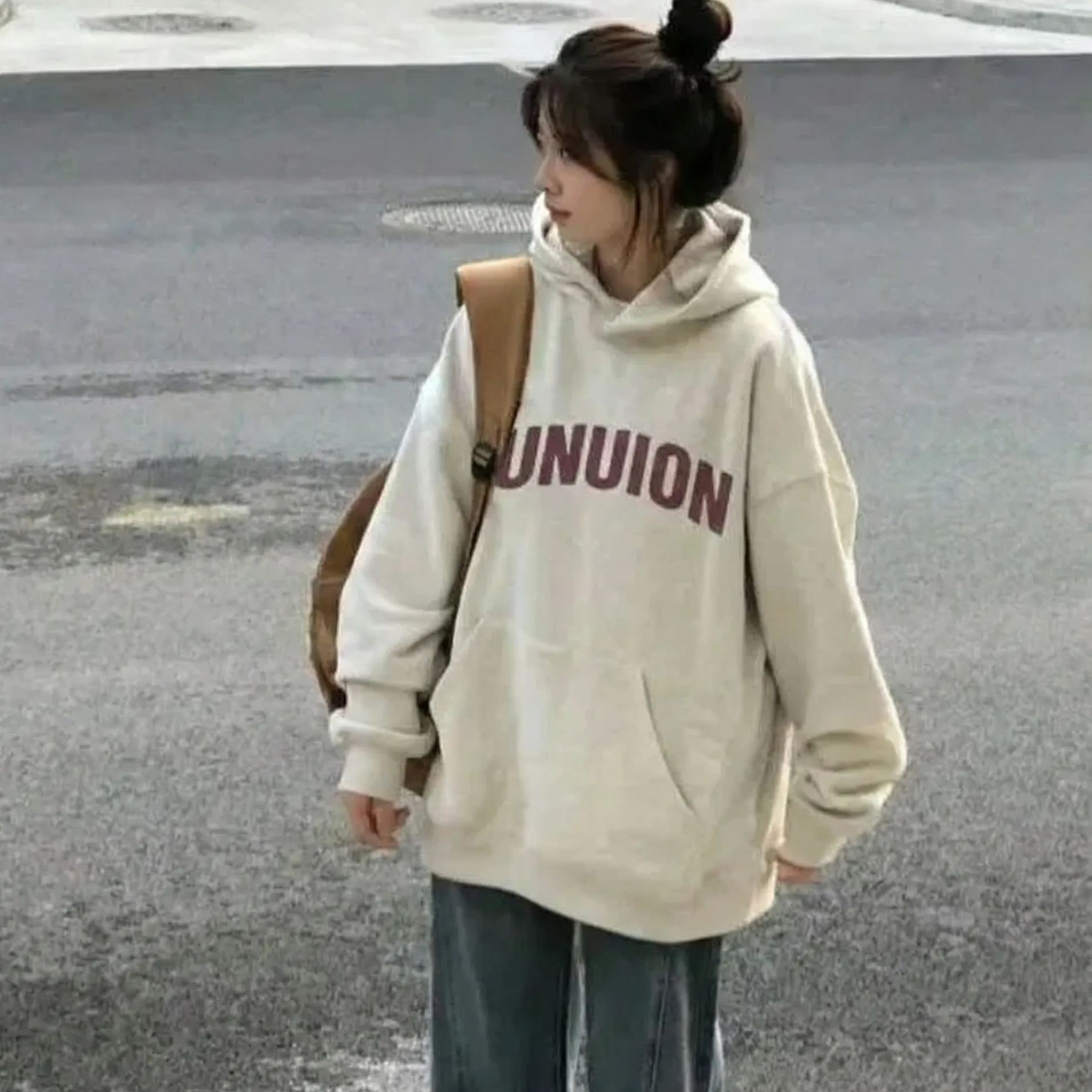 美式高街oversize字母印花重磅刷毛連帽T