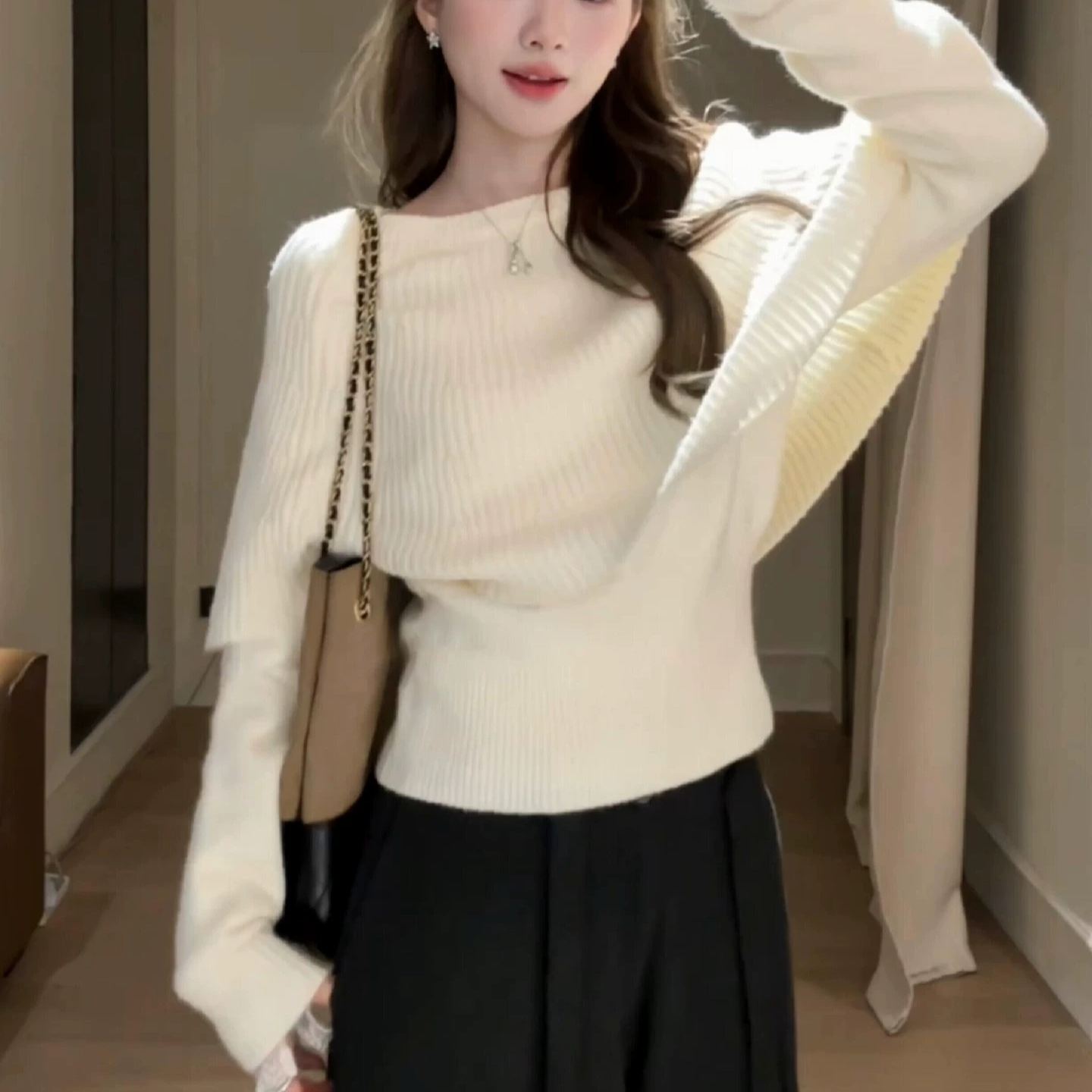 【單件/套裝】簡約法式假兩件針織毛衣+闊腿褲套裝