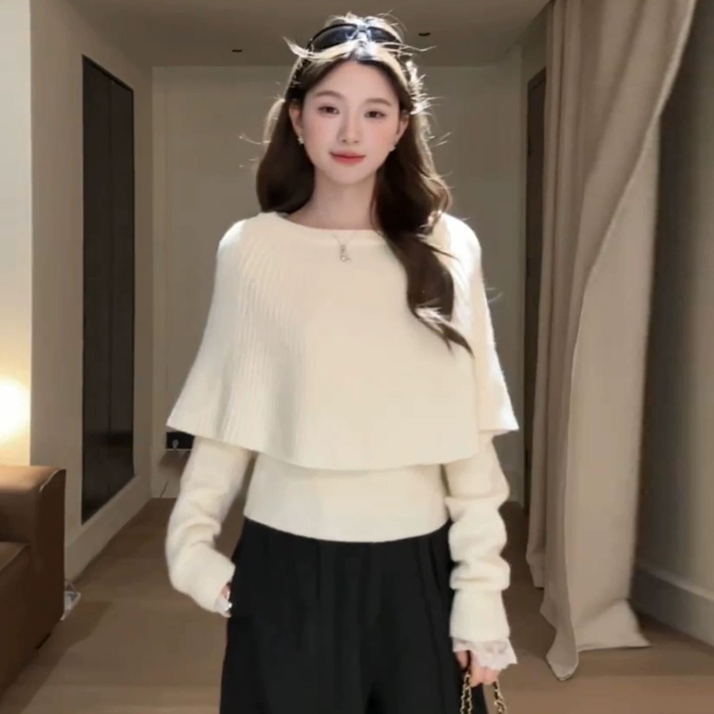 【單件/套裝】簡約法式假兩件針織毛衣+闊腿褲套裝