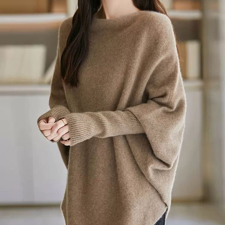 一字領氣質通勤寬鬆披肩慵懶針織衫