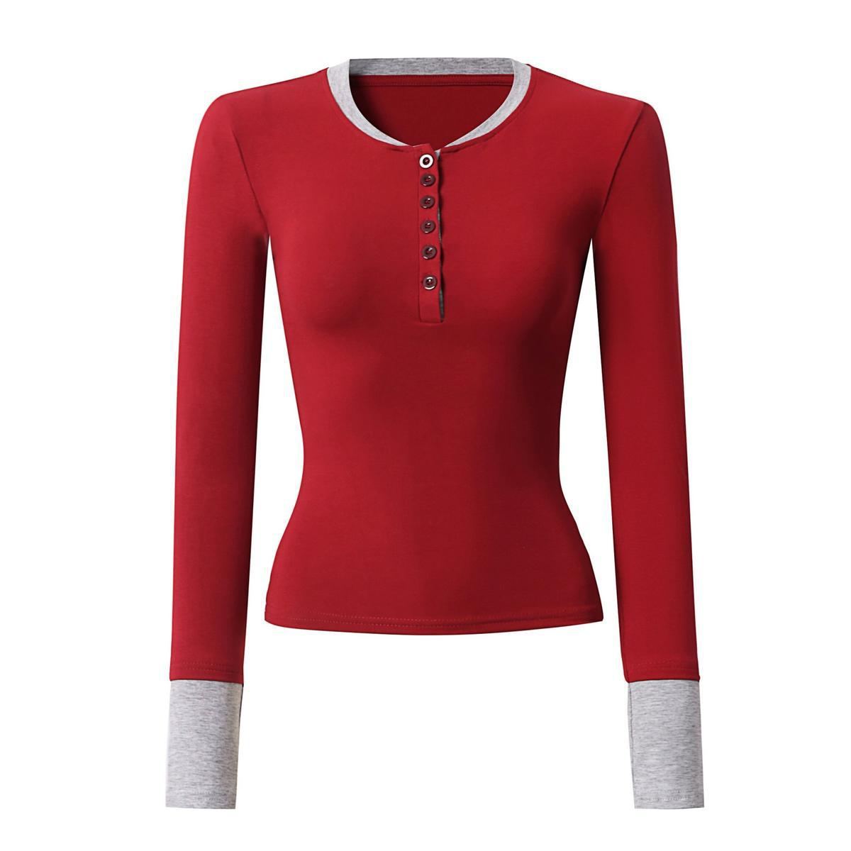 撞色假兩件別致內搭顯瘦辣妹打底衫