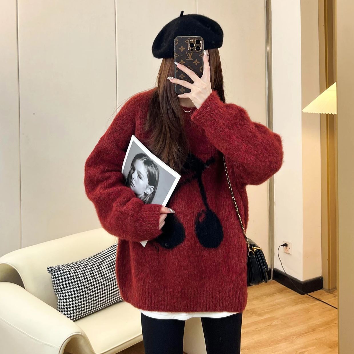 軟糯慵懶風時尚甜美减齡寬鬆針織衫