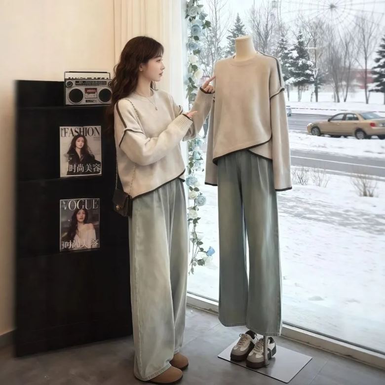 不規則法式撞色遮肚顯瘦溫柔氣質打底衫