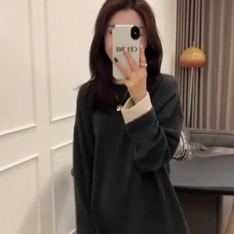 中長款慵懶風溫柔百搭寬鬆遮肉保暖德絨上衣