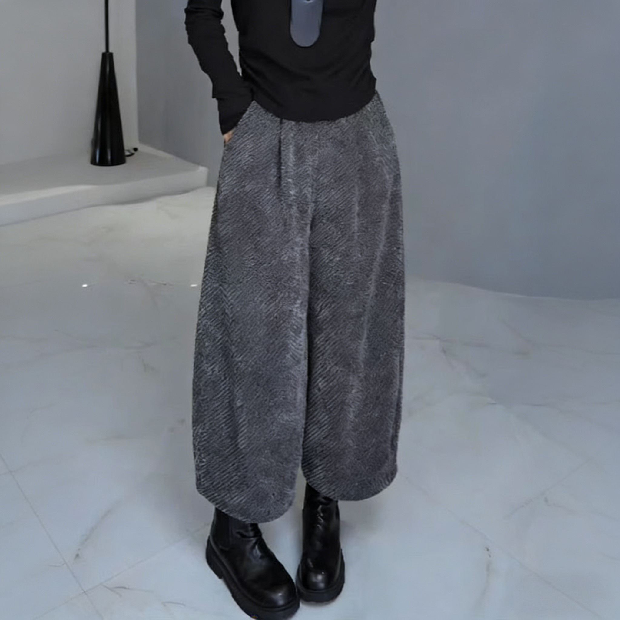 時尚高級極簡風休閒顯瘦不挑腿型九分闊腿褲