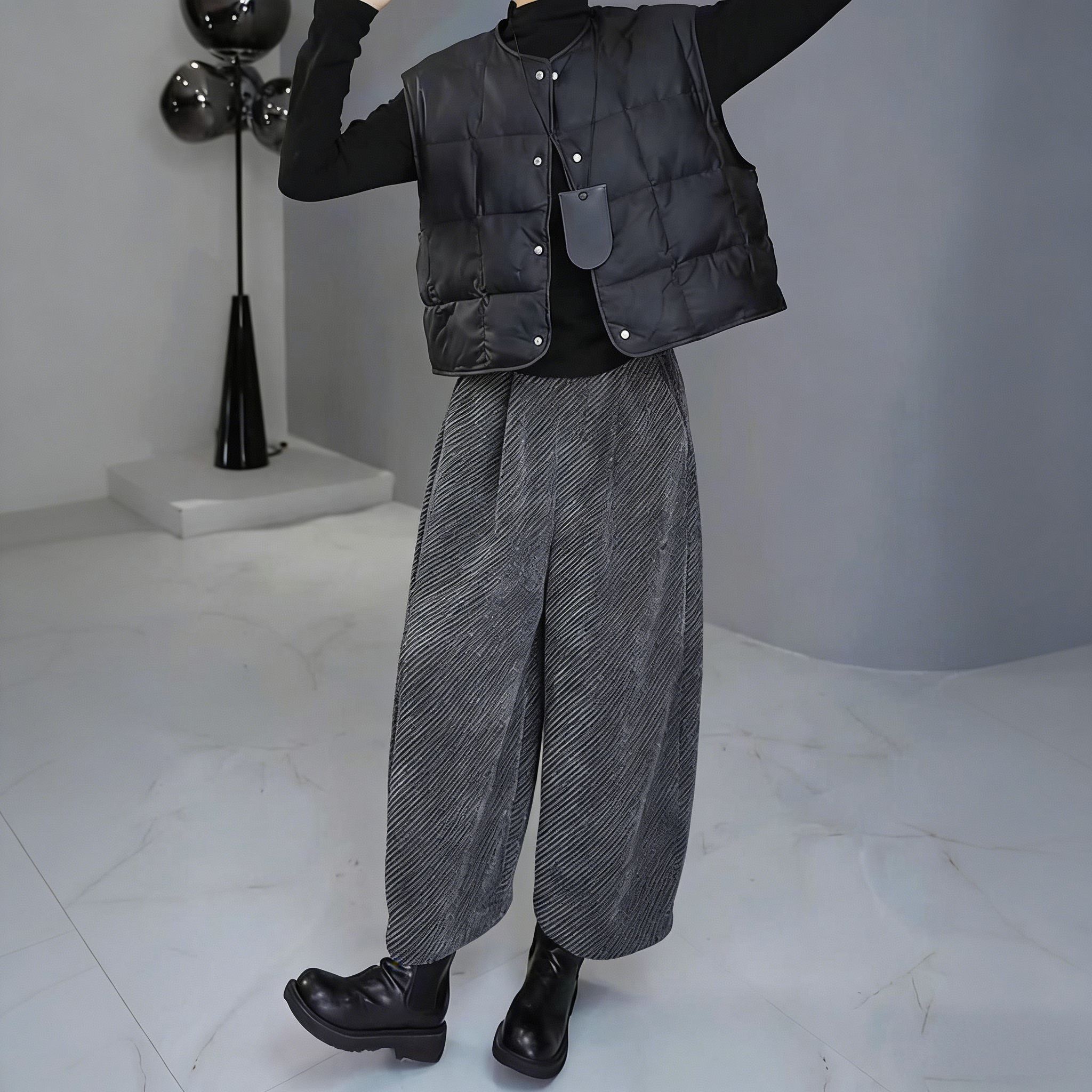 時尚高級極簡風休閒顯瘦不挑腿型九分闊腿褲