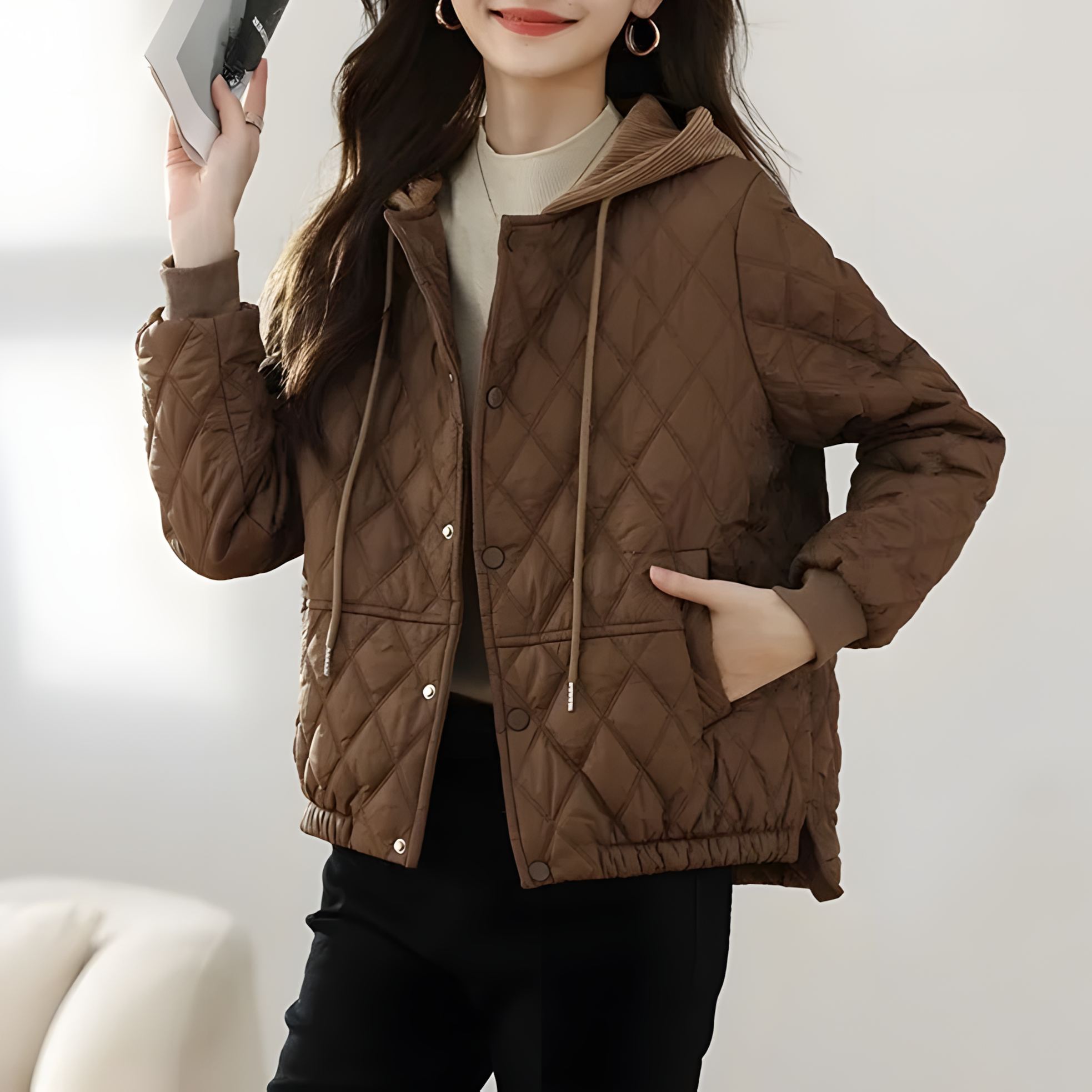 輕奢短版休閒時尚氣質連帽輕薄棉服外套