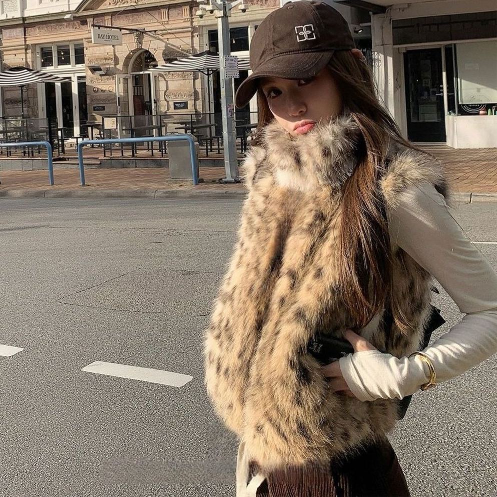 雙面穿時髦俏皮漸變雪豹皮草馬甲外套