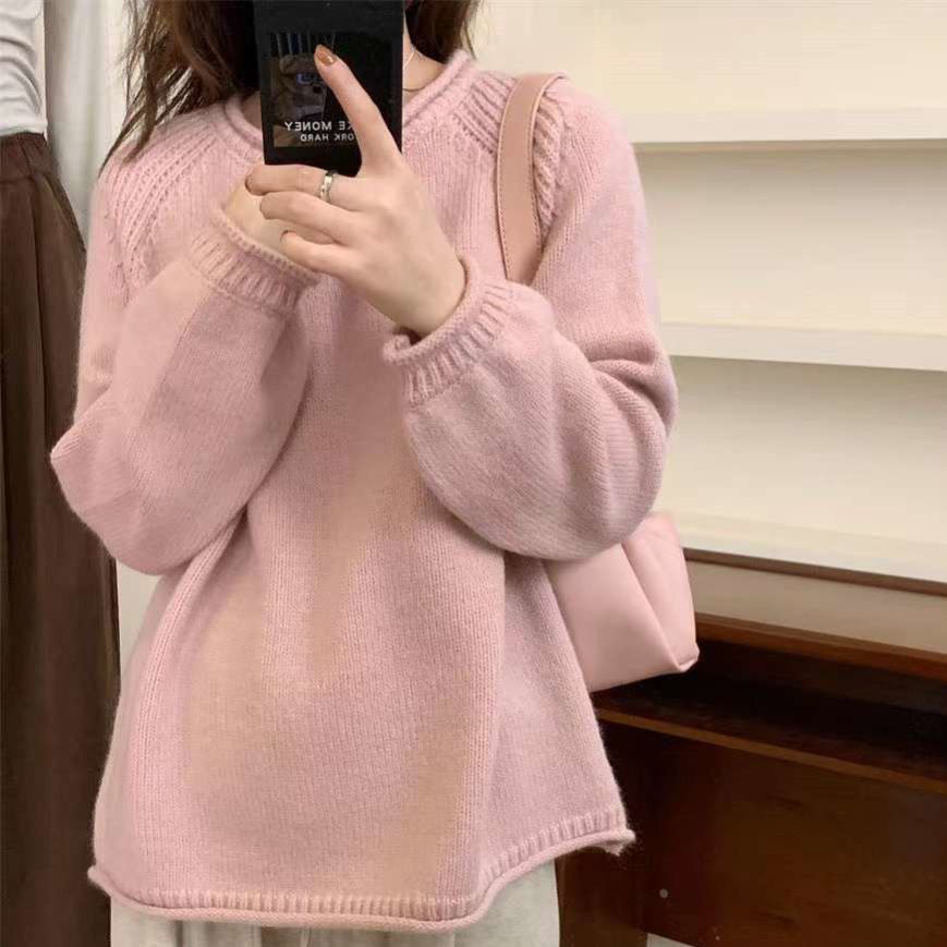 韓系卷边簡約慵懒风宽松顯瘦针织衫