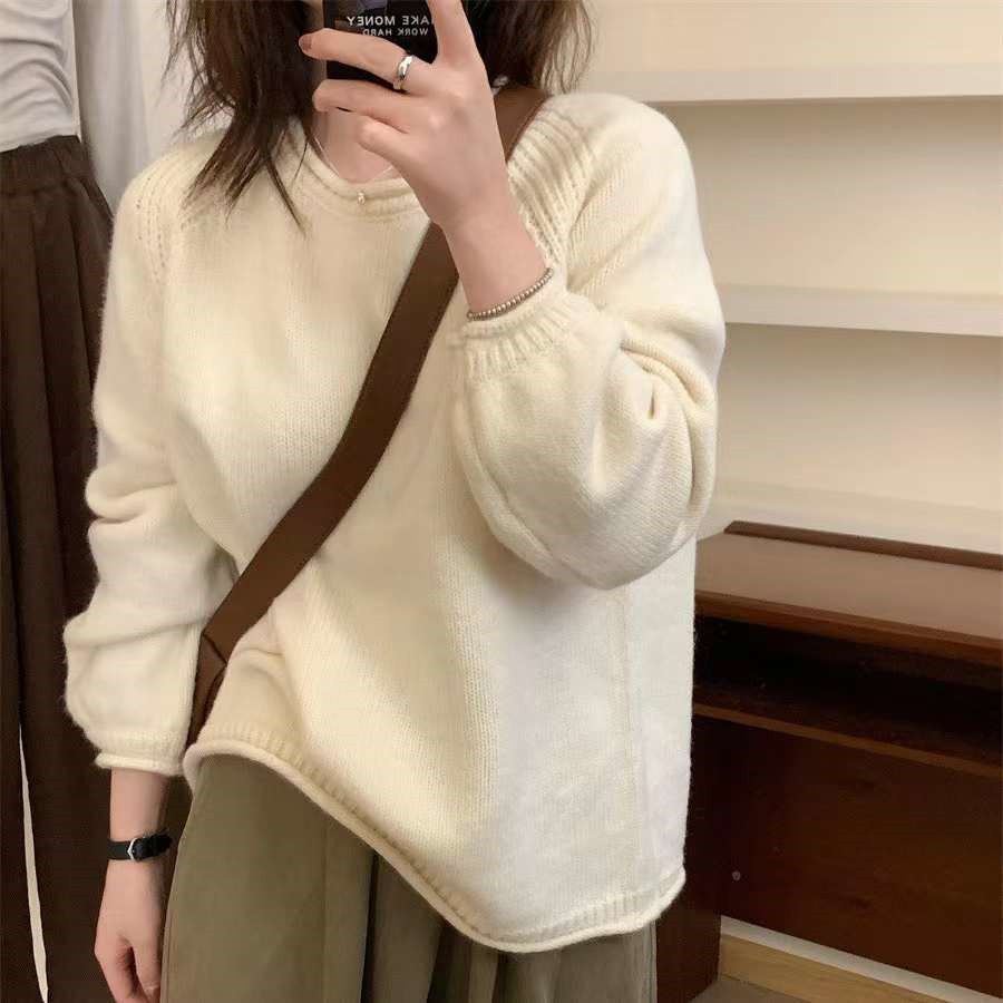 韓系卷边簡約慵懒风宽松顯瘦针织衫
