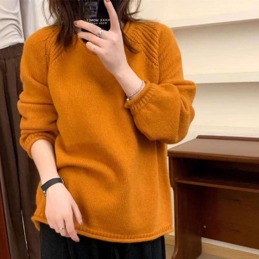 韓系卷边簡約慵懒风宽松顯瘦针织衫