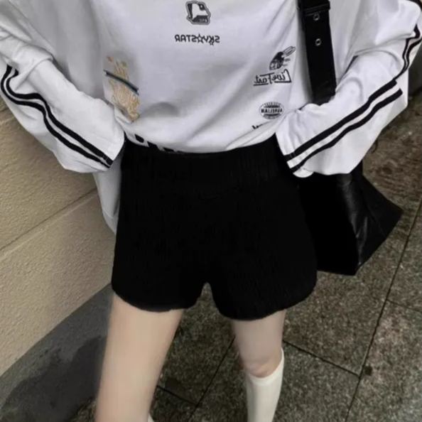 慵懶風百搭顯瘦高腰針織短褲