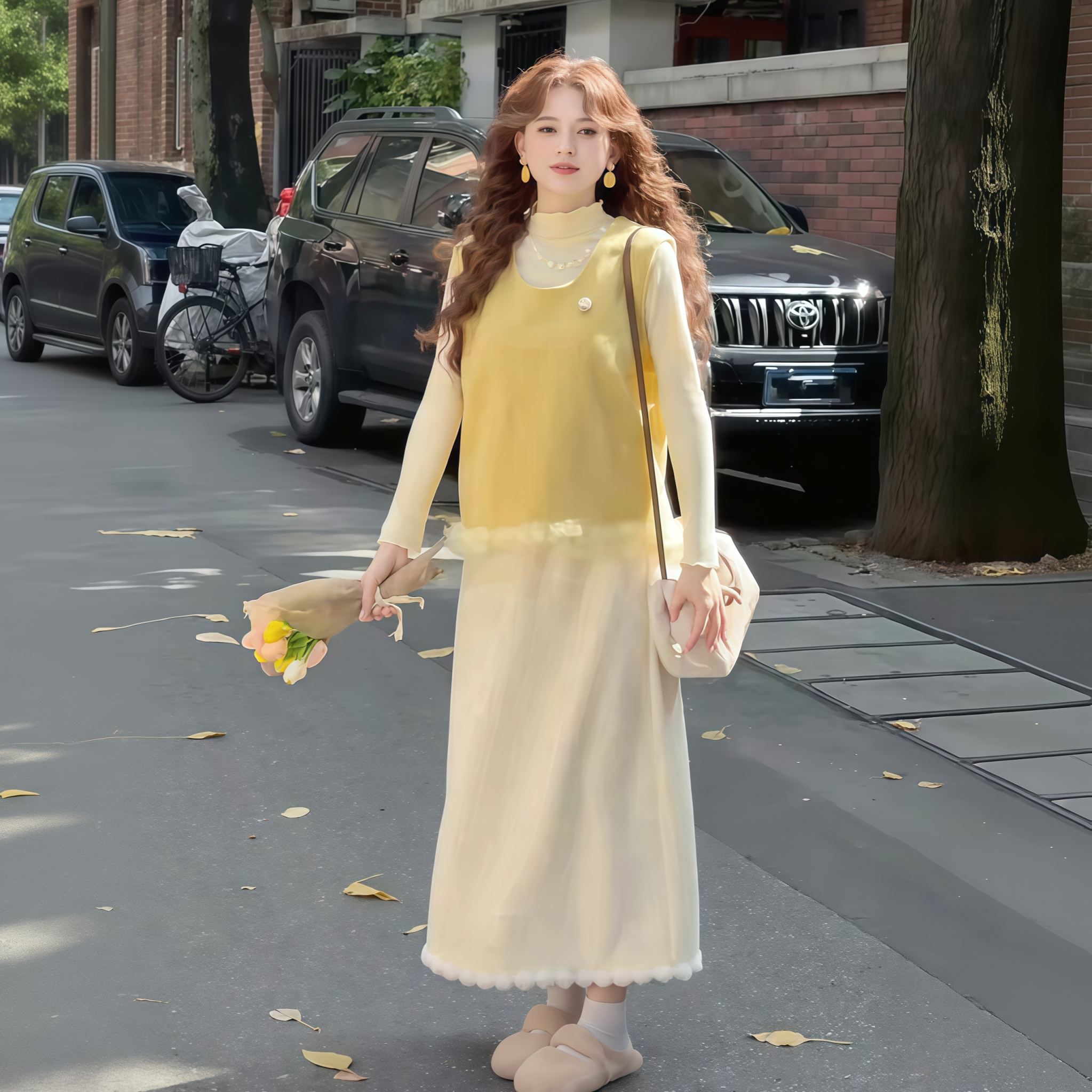 【單件/套裝】鹽系輕熟舒適打底衫+百搭小清新馬甲+高腰顯瘦半身裙三件套