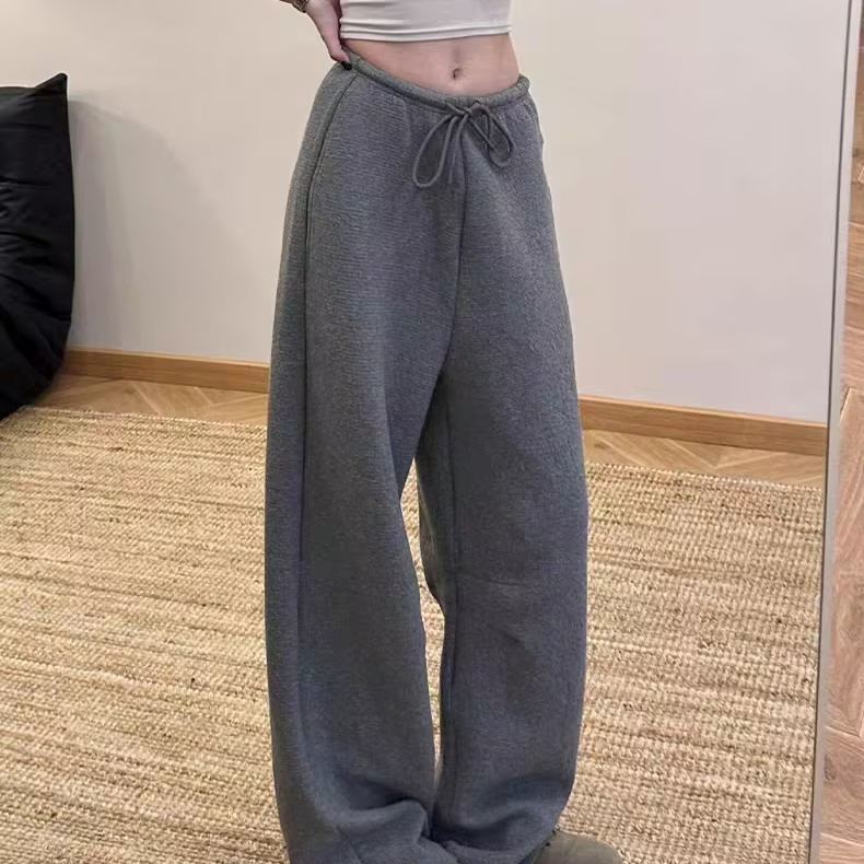 慵懶風弧形高腰顯瘦寬松香蕉褲