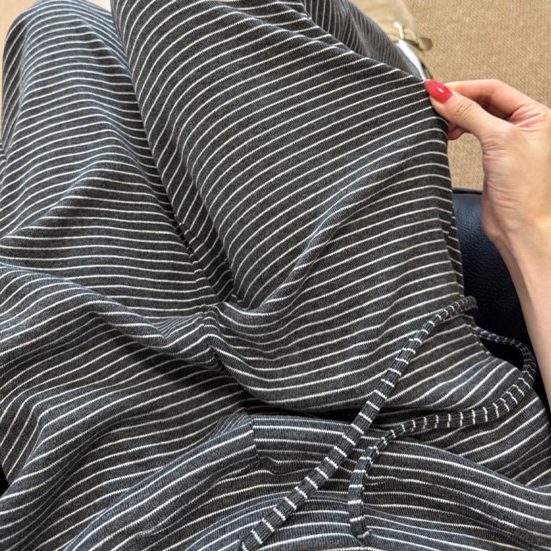 糯米垂感高腰慵懒显瘦條紋闊腿褲