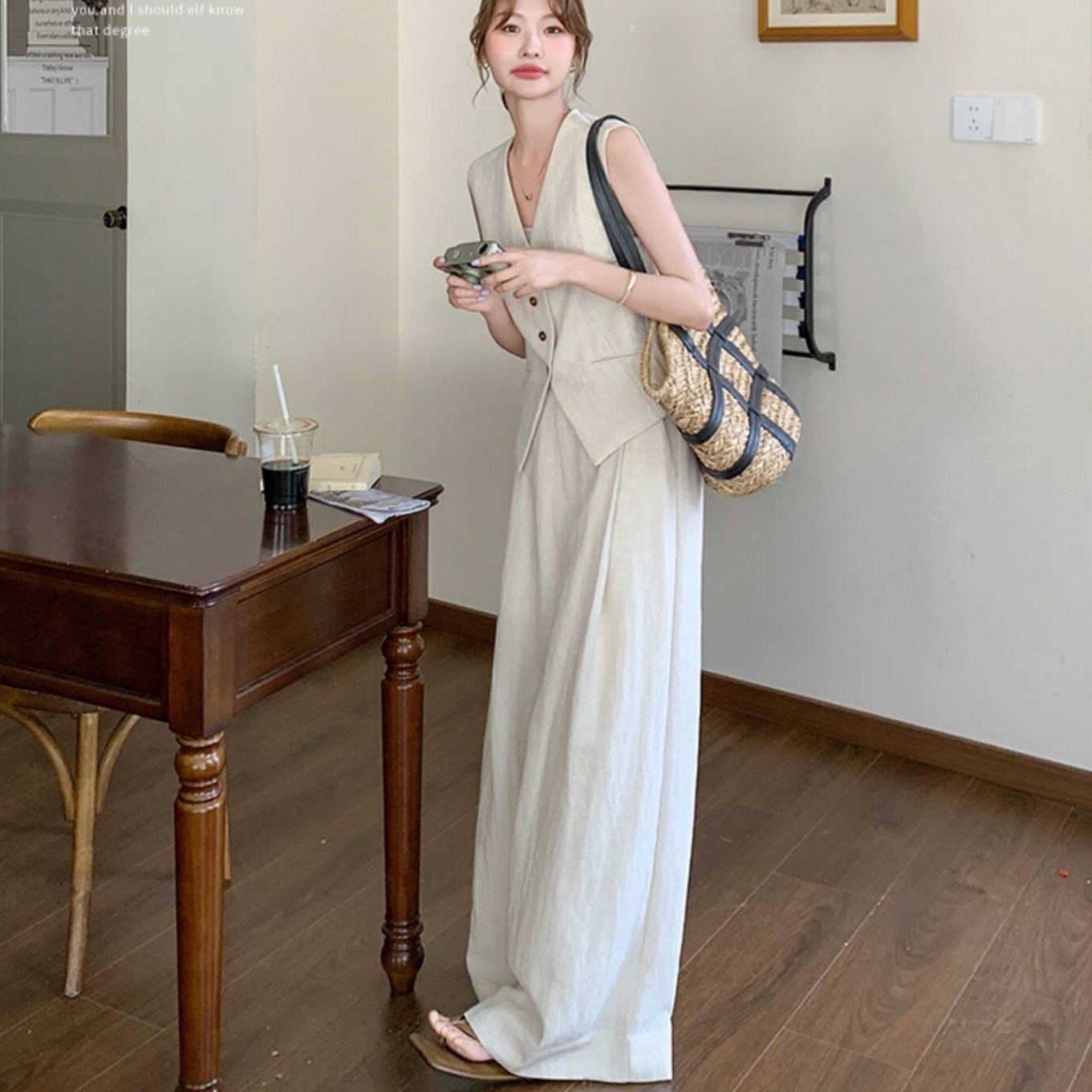 【單件/套裝】法式氣質高級感時尚馬甲+休閑闊腿褲兩件套裝