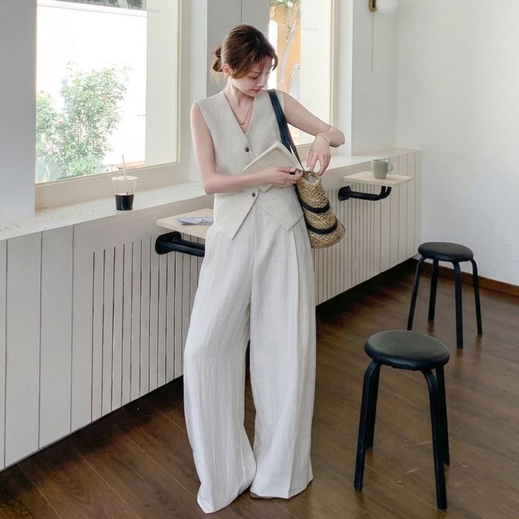 【單件/套裝】法式氣質高級感時尚馬甲+休閑闊腿褲兩件套裝