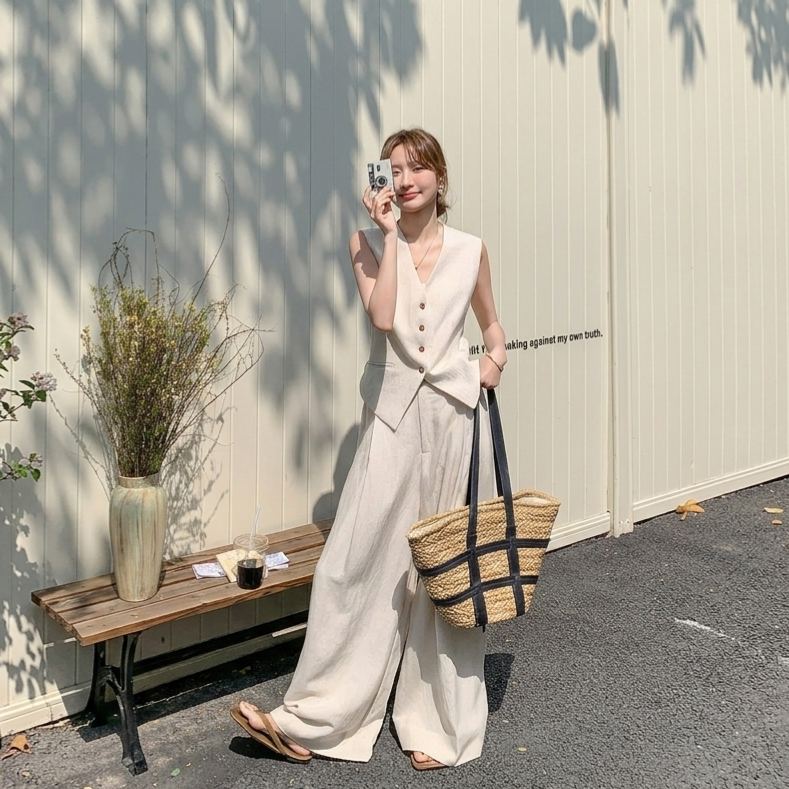 【單件/套裝】法式氣質高級感時尚馬甲+休閑闊腿褲兩件套裝