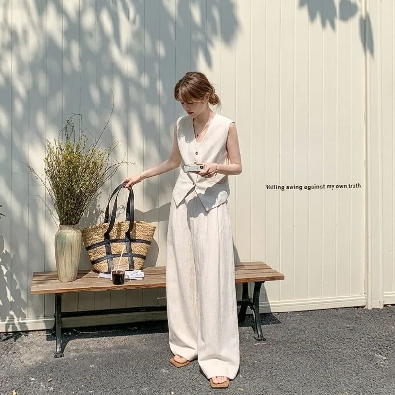 【單件/套裝】法式氣質高級感時尚馬甲+休閑闊腿褲兩件套裝