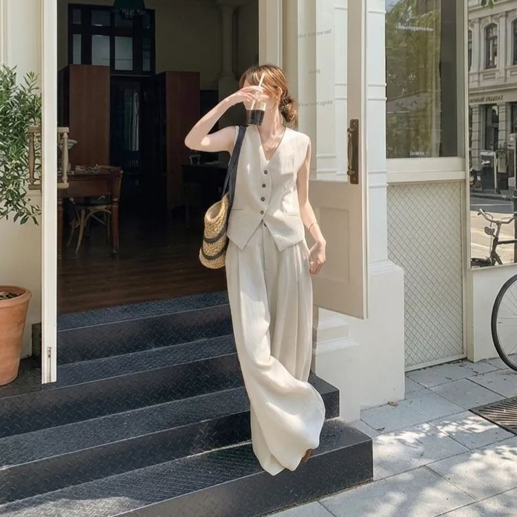 【單件/套裝】法式氣質高級感時尚馬甲+休閑闊腿褲兩件套裝