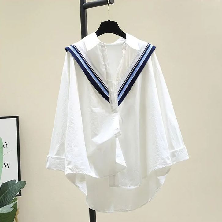 韓版寬鬆休閒針織木耳邊拼接襯衫