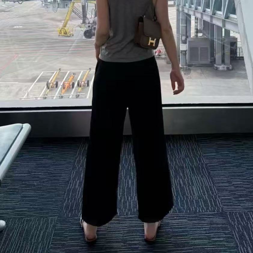 時尚百搭顯瘦九分高腰直筒闊腿褲