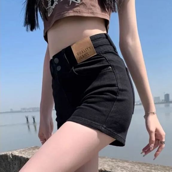 美式復古高腰顯瘦闊腿a字熱褲牛仔短褲