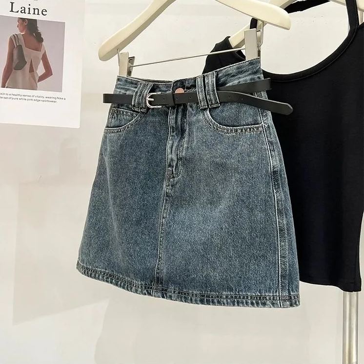 美式復古A字高腰顯瘦包臀牛仔半身短裙