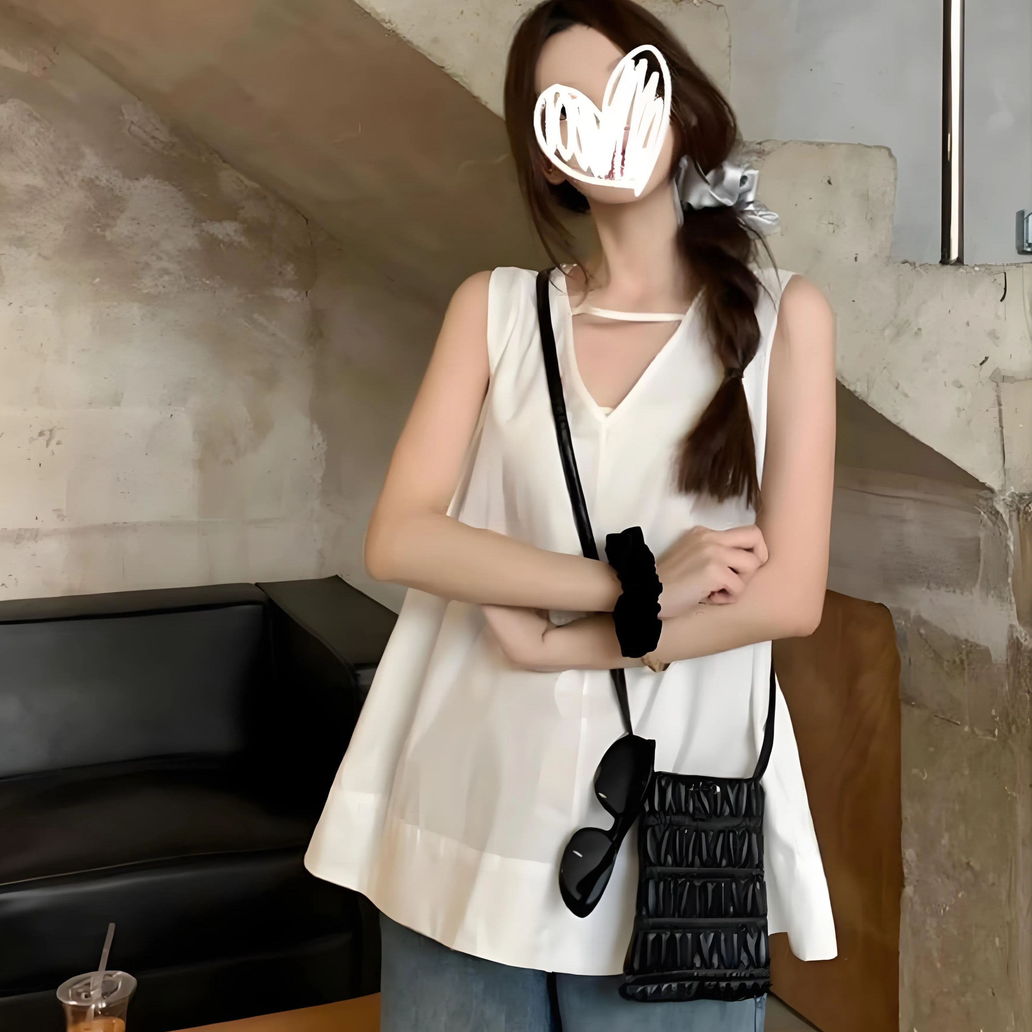 法式小眾後背鏤空設計感寬鬆慵懶風無袖娃娃衫