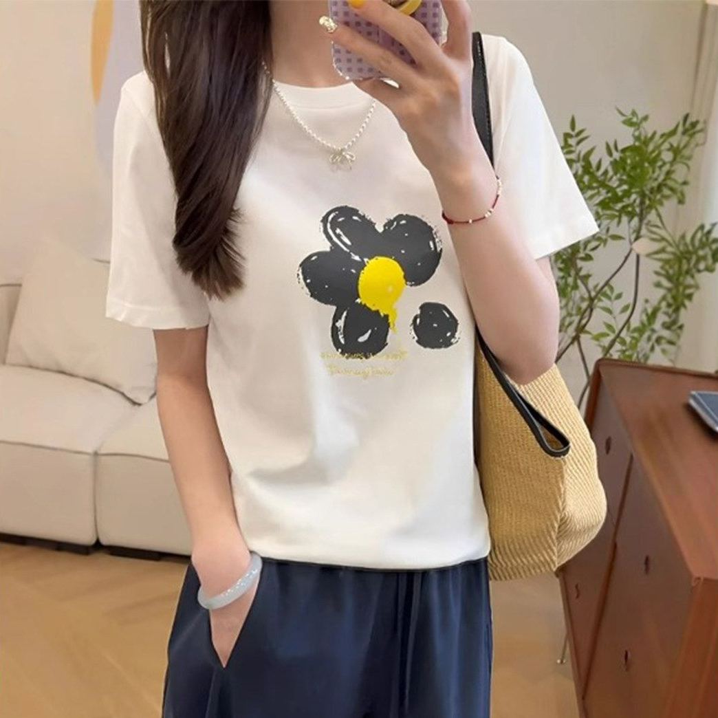 小個子巨好看的套裝韓系花朵印花短袖T恤高腰顯瘦休閒褲套裝女夏 商品圖 3