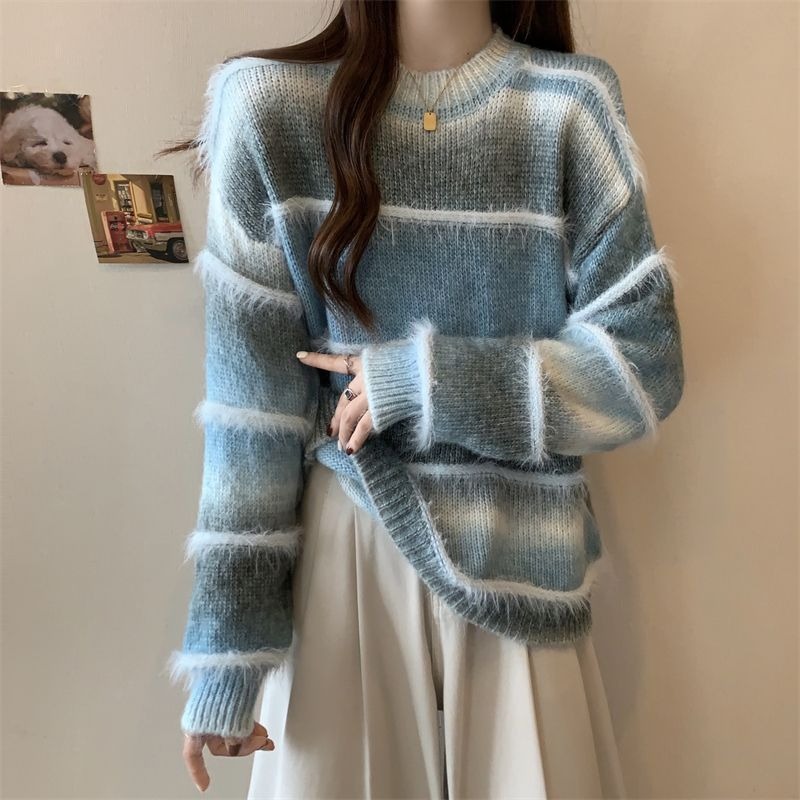 美拉德漸變條紋毛衣顯瘦軟糯針織衫