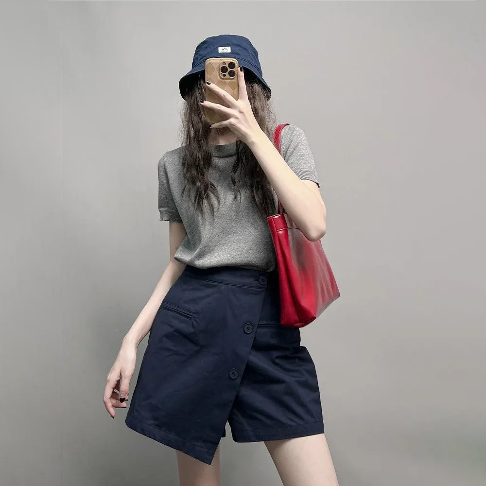 設計感小眾不規則寬鬆闊腿高腰裙褲