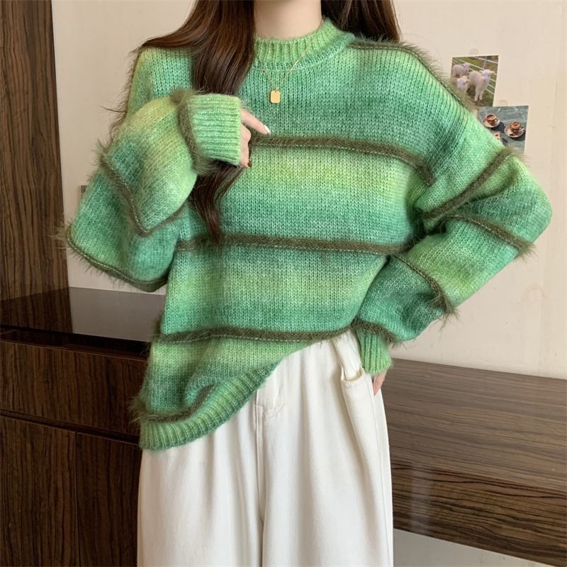 美拉德漸變條紋毛衣顯瘦軟糯針織衫