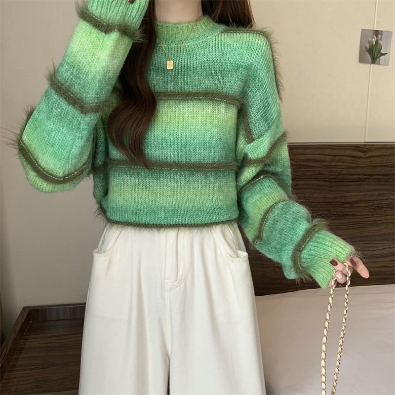 美拉德漸變條紋毛衣顯瘦軟糯針織衫